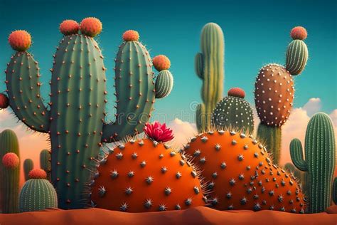 Desert Cacti Cactus Blossom And Saguaros Neural Network Ai Generated