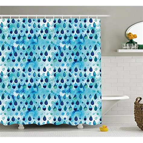 Vixm Navy And Teal Shower Curtain Abstract Blue Watercolor Drops