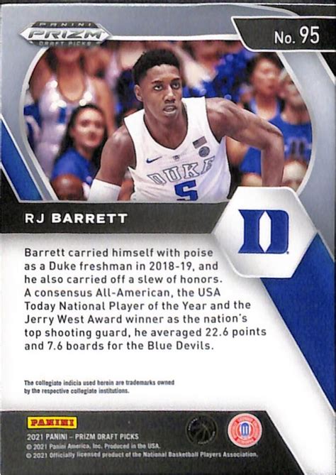 2021 Panini Prizm Draft Picks Base 95 RJ Barrett Duke EBay