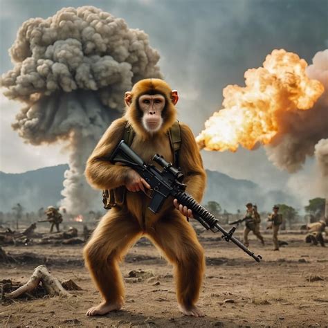 Premium Photo | Graphics Generative AI image of monkey holding gun in hand