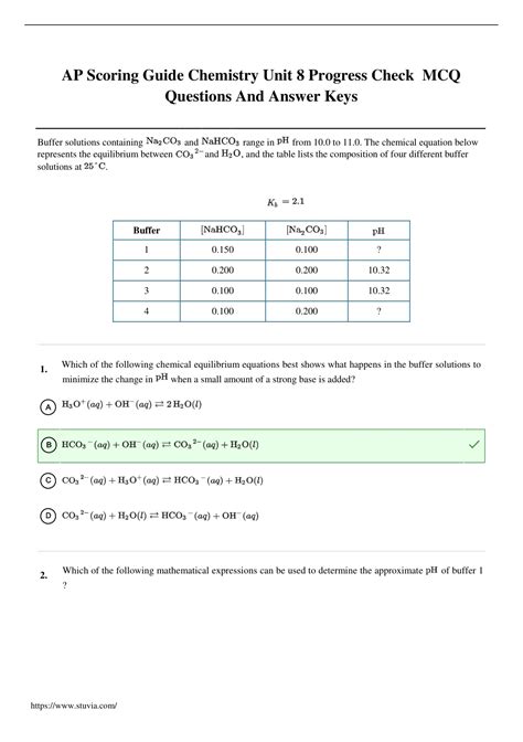 AP Scoring Guide Chemistry Unit 8 Progress Check MCQ Questions And