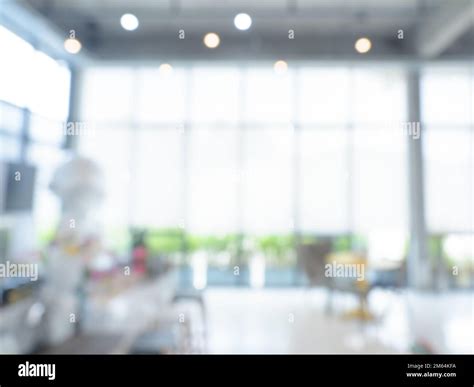 Abstract blurred modern workspace hall background, white indoor ...