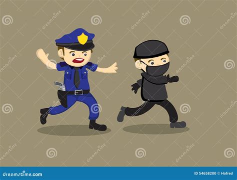 Policeman Chase Thief Vector Cartoon Illustration Stock Vector Image