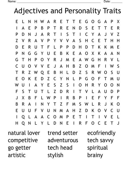 Adjectives And Personality Traits Word Search Wordmint