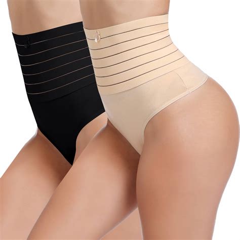 Vaslanda 2 Pack Thong Shapewear Tummy Control Panties Body Shaper For