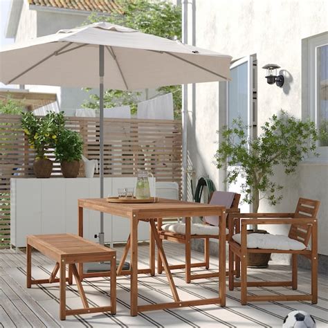 NÄmmarÖ Table 2 Chairs And Bench Outdoor Light Brown Stained