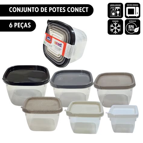 Conjunto C 6 Potes Conect Quadrado Colorido Plasútil Shopee Brasil