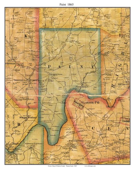 Paint Township Pennsylvania 1865 Old Town Map Custom Print Clarion Co Color Old Maps