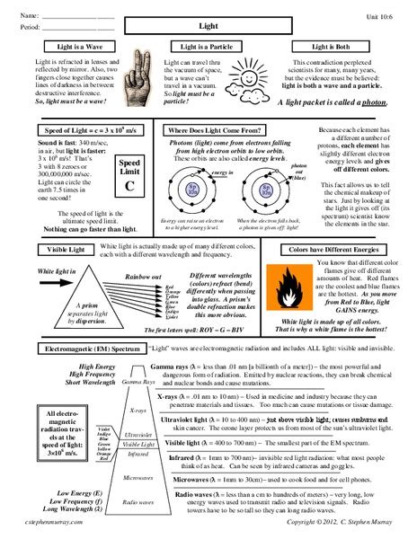 Light Worksheet For 9th 12th Grade Lesson Planet