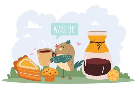 Premium Vector | Bird with cup of coffee good morning wake up concept ...