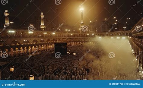 Night View of Kaaba in Makkah with Crowd of Muslim People Stock ...