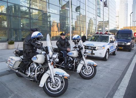 NYPD highway patrol officers on motorcycles providing security in ...