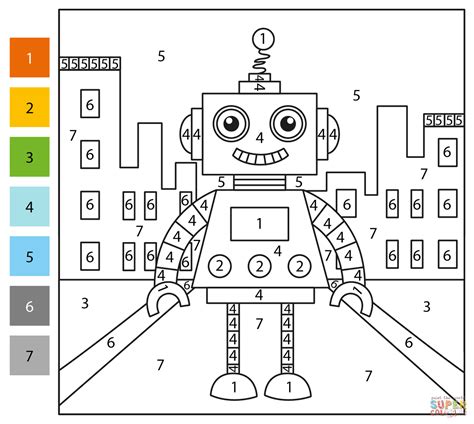 Robot Color by Number | Free Printable Coloring Pages