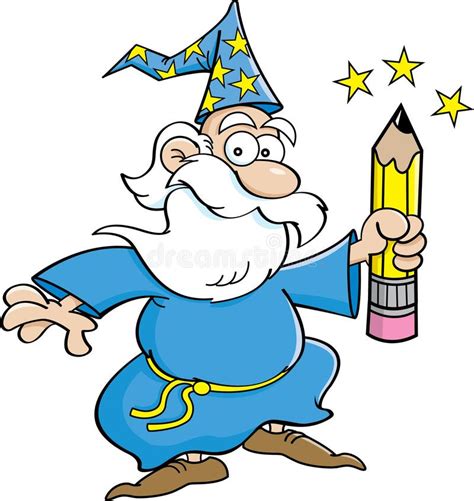 Cartoon Wizard With A Pencil Stock Vector Image 33056215