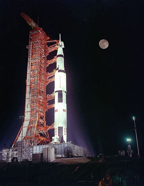 Apollo 17 Saturn V At Launch Pad 39a Under Full Moon 8x10 Nasa Photo