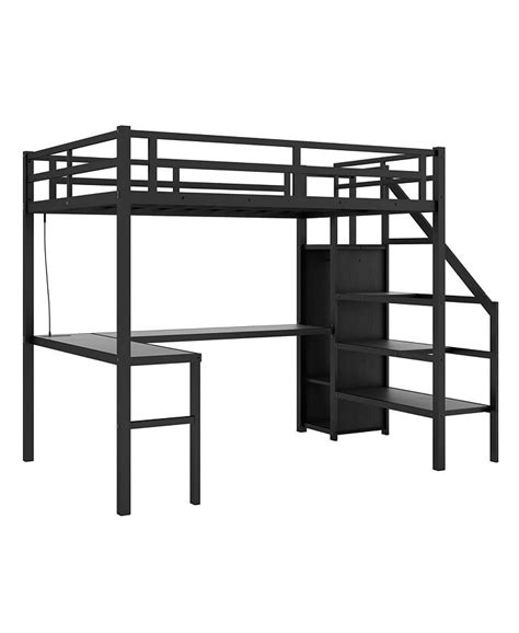 Simplie Fun Full Size Loft Bed With L Shaped Desk And Usb Metal Loft Bed With Wardrobe And