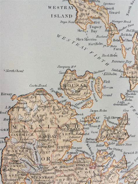 1901 Orkney Islands Original Antique Map Scottish County Cartography