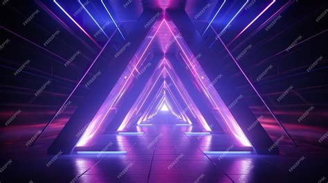 Premium Photo Abstract Neon Light Background With Triangle Tunnel