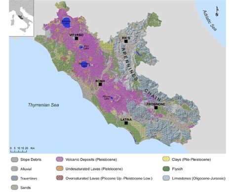 Simplified geological map of Latium Region. | Download Scientific Diagram