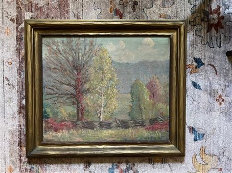 Antique Original Landscape Oil Painting of Trees and Mountains Antique ...