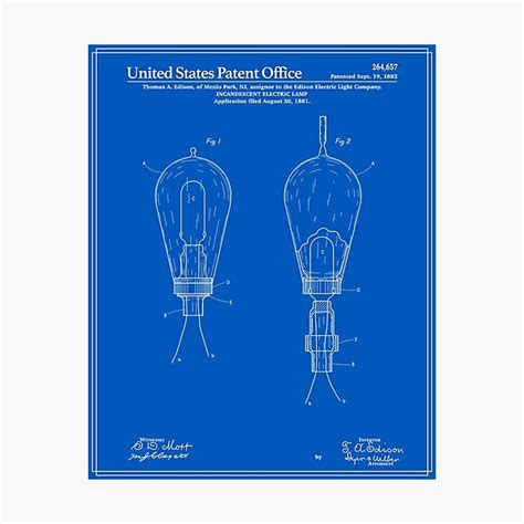 Thomas Edison Light Bulb Patent Blueprint Photographic Print By