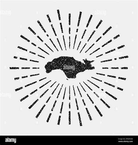 Vintage Map Of Samos Grunge Sunburst Around The Island Black Samos