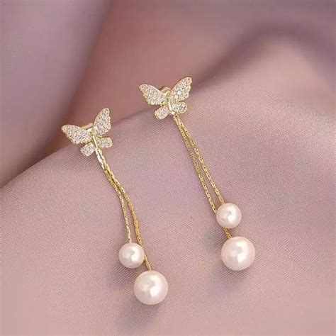 Pearl Pendant Earrings Dangle Jewelry Heart Shaped Earrings Tassel