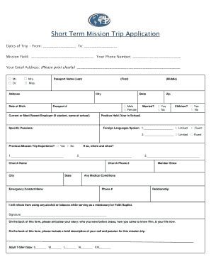 Mission Trip Application Form Template Fill Online Printable