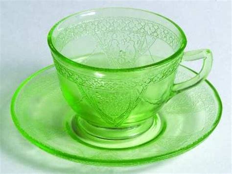 Antique Vaseline Glass Cup And Saucer Georgian Lovebirds