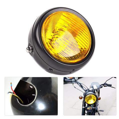 12V Amber Lens Retro Vintage Round Headlight Lamp Fit For Honda