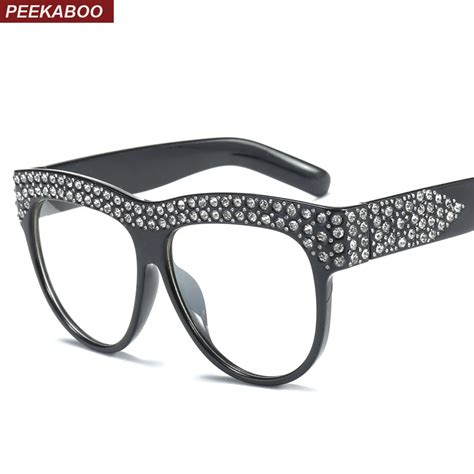 Peekaboo rhinestone glasses frame women female clear lens black white 2018 luxury oversized big ...