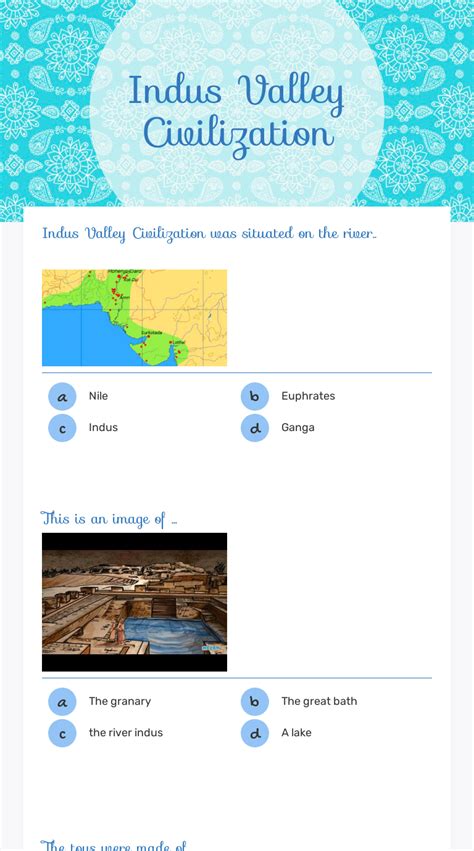 Indus Valley Civilization Interactive Worksheet By Syeda Masooma Fatima Naqvi Wizer Me