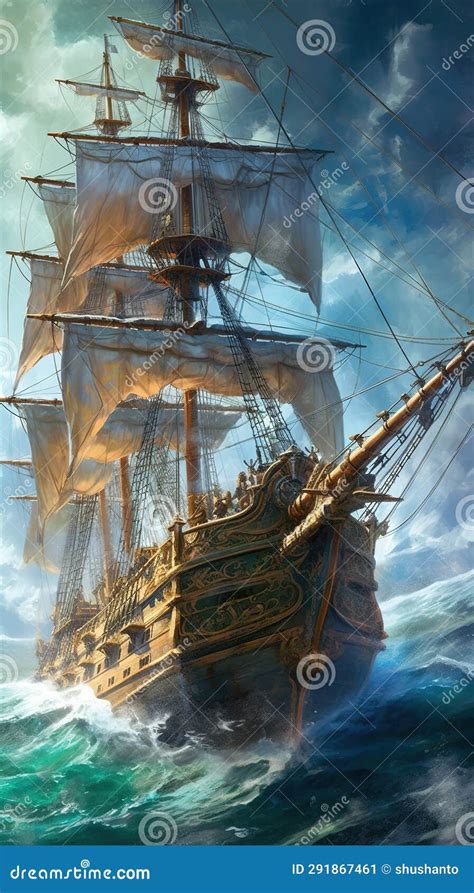 Digital Art of a Ship Sails through the Water Stock Illustration ...