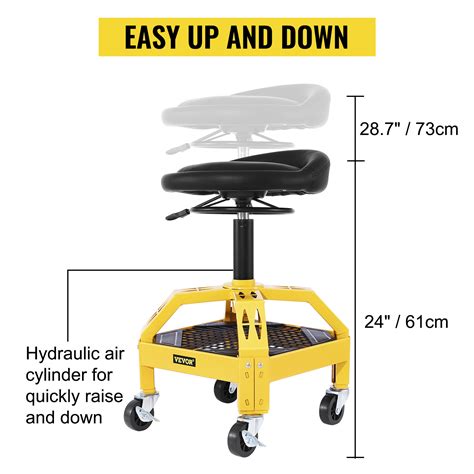 VEVOR Rolling Garage Stool, 300LBS Capacity, Adjustable Height from 24 ...