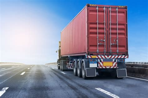 Premium Photo Truck On Highway Road With Red Container Transport On