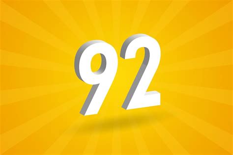 3D 92 number font alphabet. White 3D Number 92 with yellow background ...