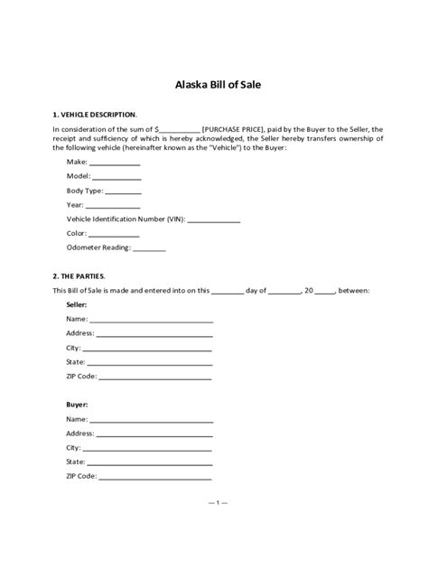 Fillable Online Bill Of Sale Alaska Printable Dmv Bos For Car And Vehicles Fax Email Print