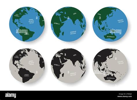 Set Of Earth Globe Icons Colourful And Silhouette Earth Continents