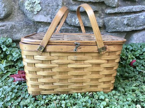 Vintage Woven Picnic Basket West Rindge N H Farmhouse Pie Etsy