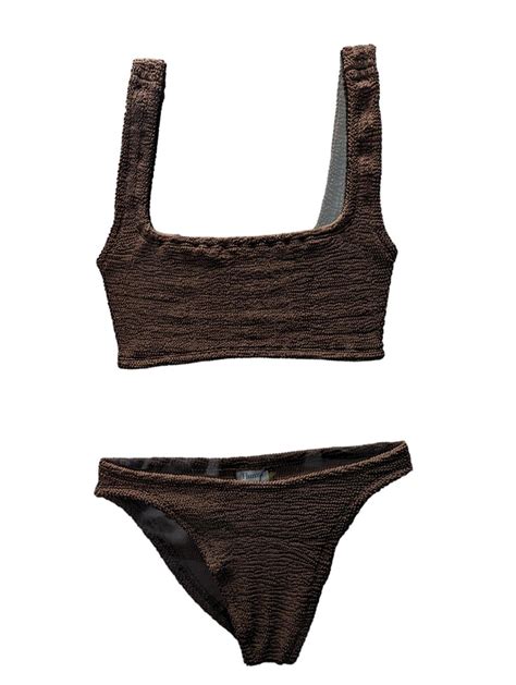 HUNZA G Xandra Bikini Set Metallic Chocolate Crinkle Brown ONE SIZE NEW