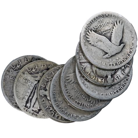 Silver Standing Liberty Quarters Roll Circulated Silver