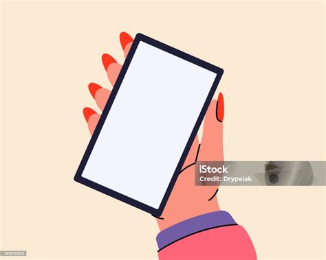 Woman Hand Holding Smartphone With White Screen Cartoon Phone In Hand