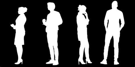 Set Of Silhouettes Of Men And A Women A Group Of Standing People White