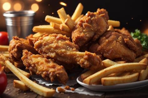 Premium Photo | Delicious fried chicken and fries