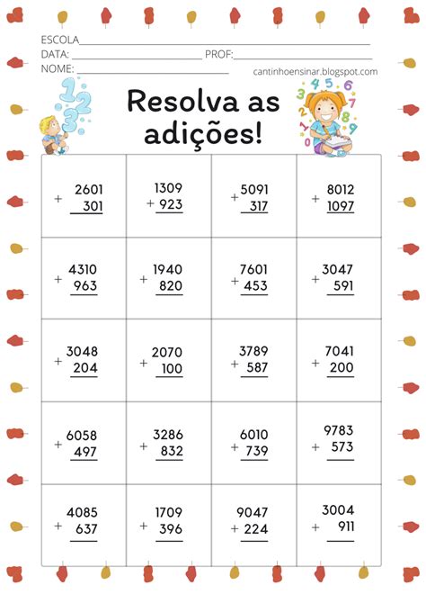 Atividades de Adição para Imprimir Cantinho Ensinar