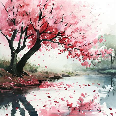 Cherry Blossom Serenity Watercolor Clipart Sakura 8 High Quality Jpgs