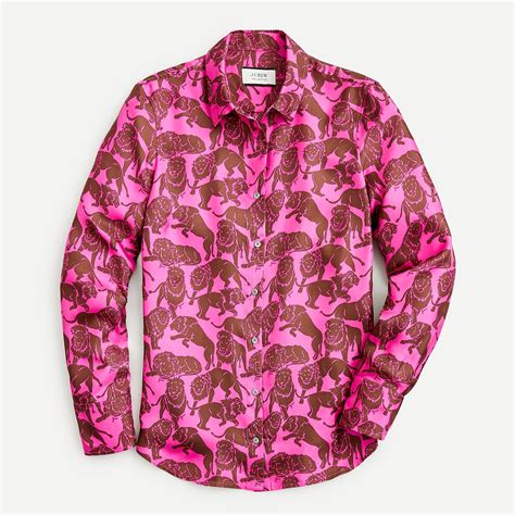 J Crew Collection Silk Twill Shirt In Sleepy Lions Print For Women