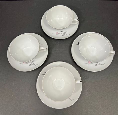 Vintage Cherry Blossom Fine China Set Of 4 Tea Cups Saucers Japan