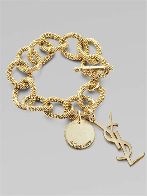 Saint Laurent Logo Link Bracelet In Gold Metallic Lyst