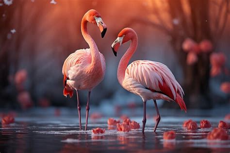 Premium Photo Flamingos Wading In Shimmering Water